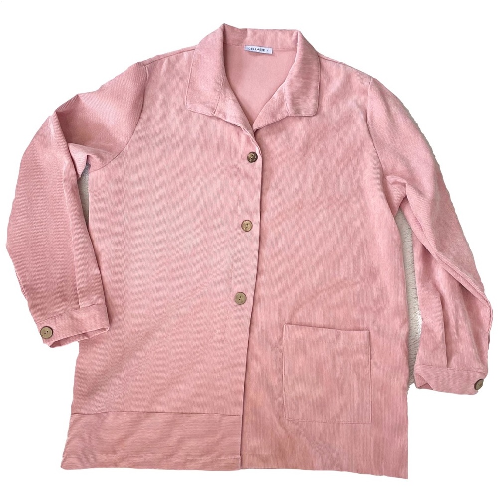 Cellabie Corduroy Pink Buttoned Vest Jacket Shacket Size L Designed in France